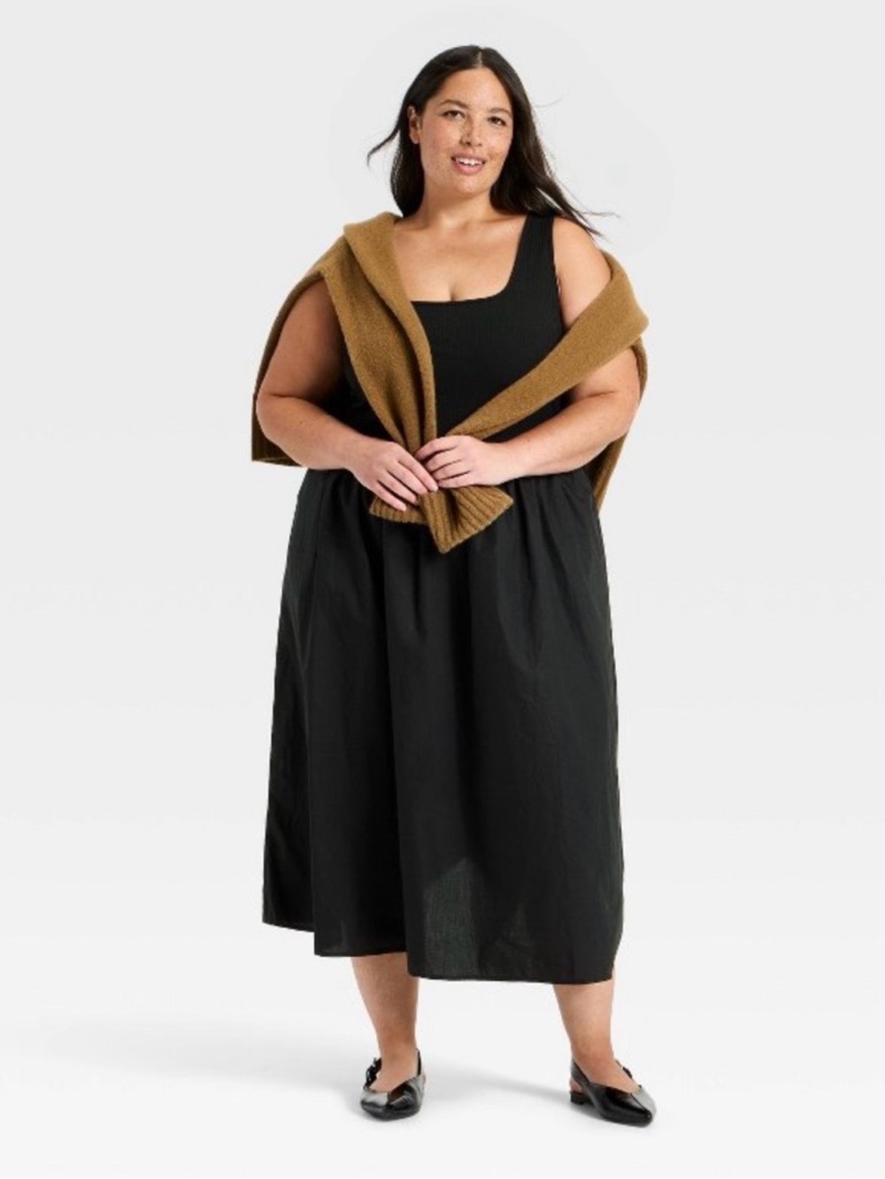 Black Scoop Neck Midi Dress - Women's Plus Size
